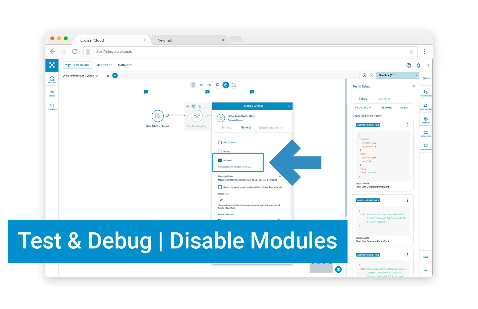 Crosser Flow Studio | Disable Modules when Testing